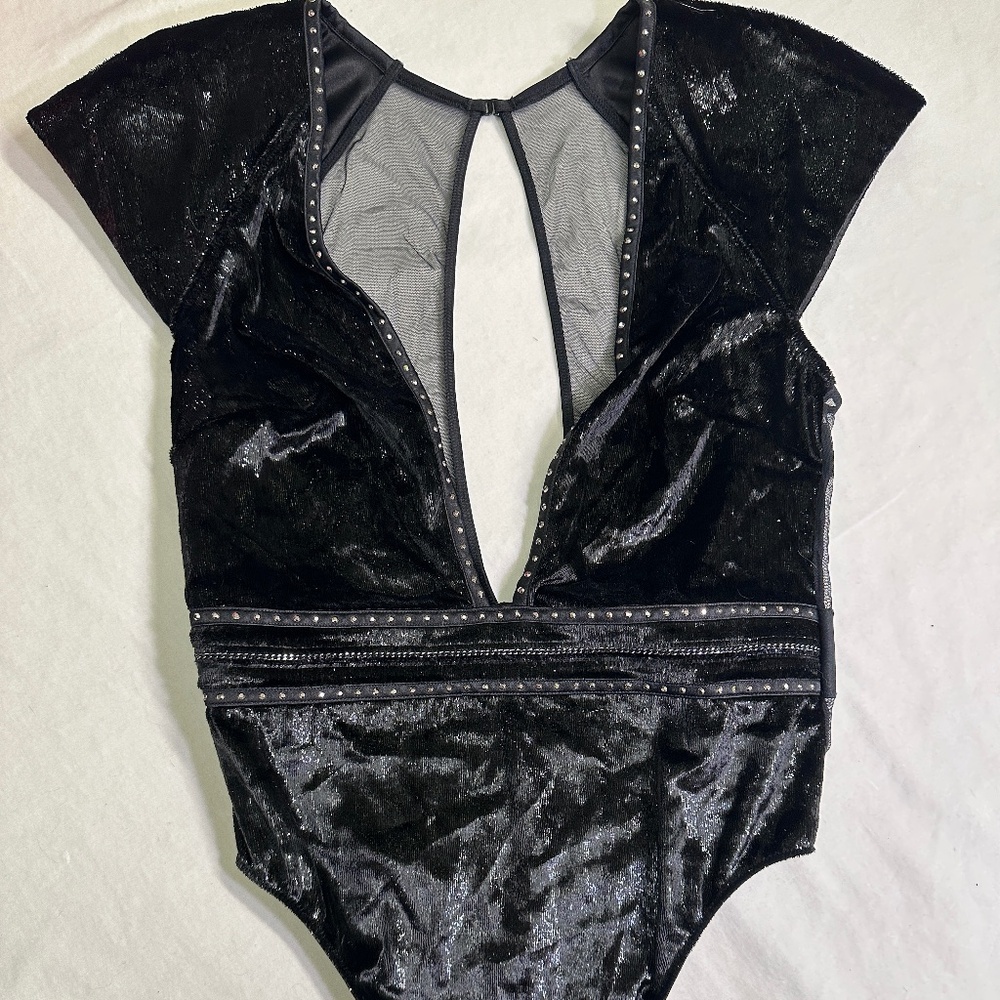 Victoria's Secret Deep V Velvet Rhinestone Bodysuit M